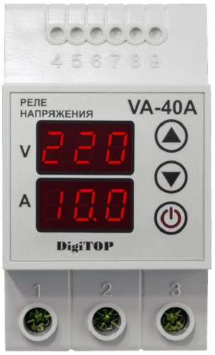 Реле напряжения и тока однофазное цифровое на DIN-рейку DigiTOP VA-40А 40А 50-400В фото Реле напряжения и тока однофазное цифровое на DIN-рейку DigiTOP VA-40А 40А 50-400В картинка